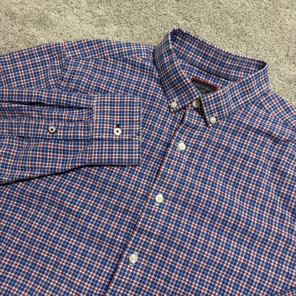 UNTUCKit Slim Fit Shirt Mens Sz L Red Blue Plaid Check Long Sleeve Button Up
